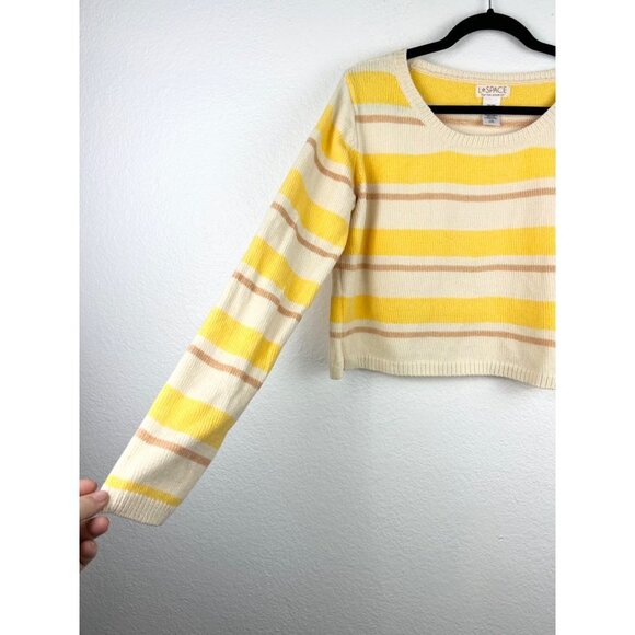 L*SPACE Sunseeker Chenille Crop Top Sweater, Yellow Stripe, Size Large - Picture 6 of 7